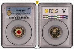 2018 $2 Remembrance Day Red Poppy 30th Ann. $2 Coin Colorized MS67