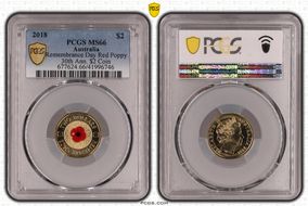 2018 $2 Remembrance Day Red Poppy 30th Ann. $2 Coin Colorized MS66