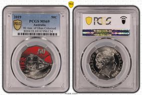 2019 50C 90 Ann. of Ghan Colorized MS69