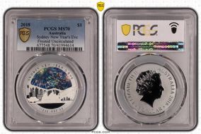 2018 $1 Sydney New Year's Eve Frosted Uncirculated MS70