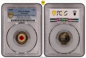 2018 $2 Remembrance Day Red Poppy 30th Ann. $2 Coin Colorized MS68