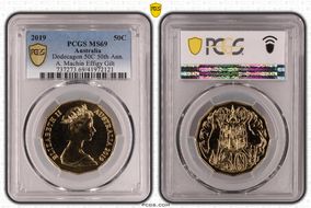 2019 50C Dodecagon 50C 50th Ann. A. Machin Effigy Gilt MS69