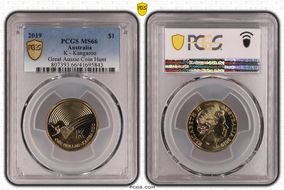 2019 $1 K - Kangaroo Great Aussie Coin Hunt MS66