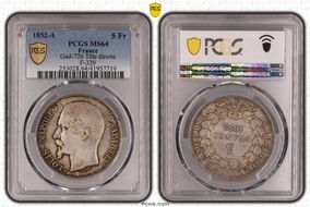 1852-A 5 Fr Gad-726 Tête étroite F-329 MS64