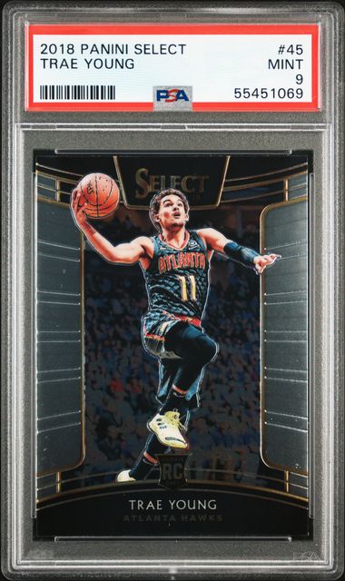 2018 Panini Select #45 Trae Young Rookie Card – PSA MINT 9 on