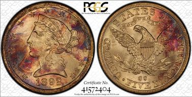 1892-CC $5 Saddle Ridge Hoard MS63