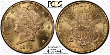 1892-S $20 Saddle Ridge Hoard MS62