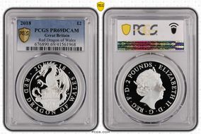 2018 £2 Red Dragon of Wales Queen's Beasts Ag PR69DCAM