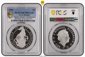 2021 £2 White Greyhound of Richmond Queen's Beasts Ag PR70DCAM