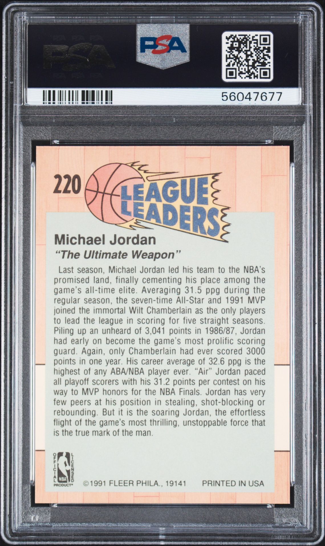 1991 Fleer Michael Jordan #220 Mint 9 back