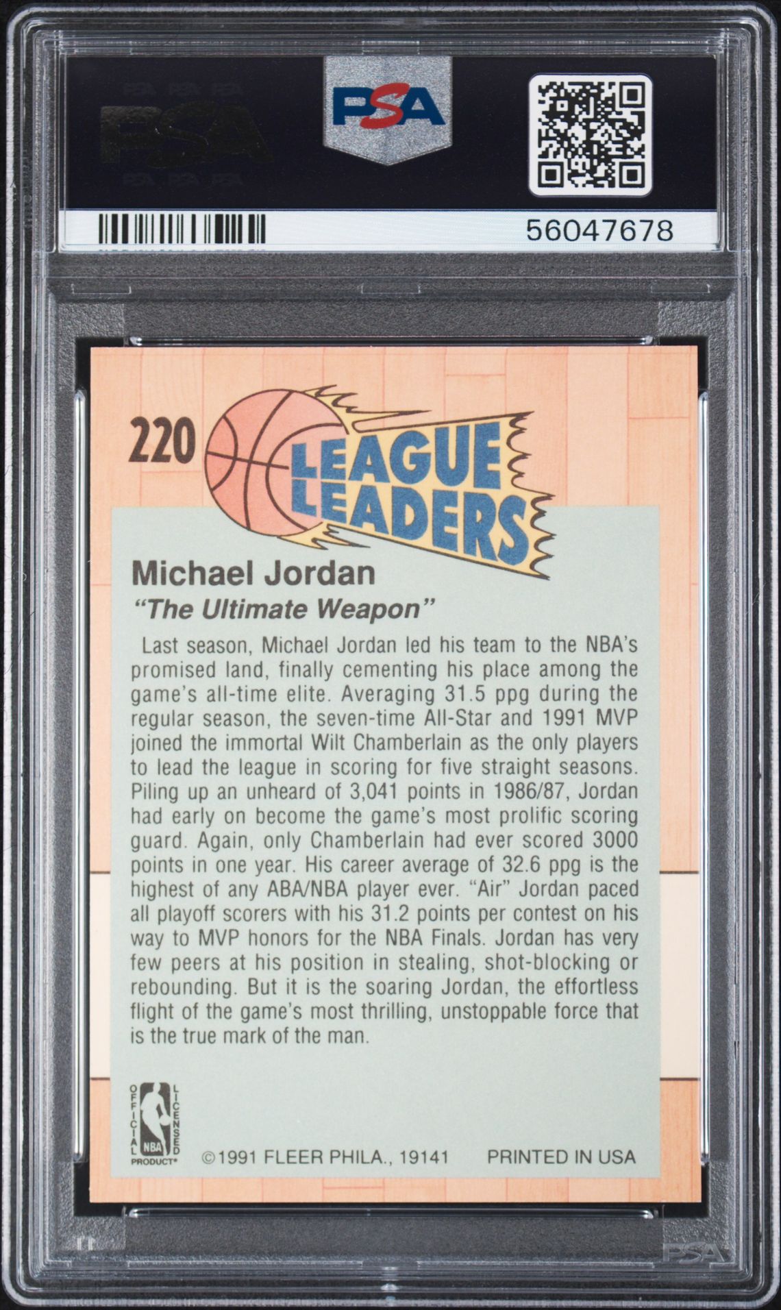 1991 Fleer Michael Jordan #220 Mint 9 back
