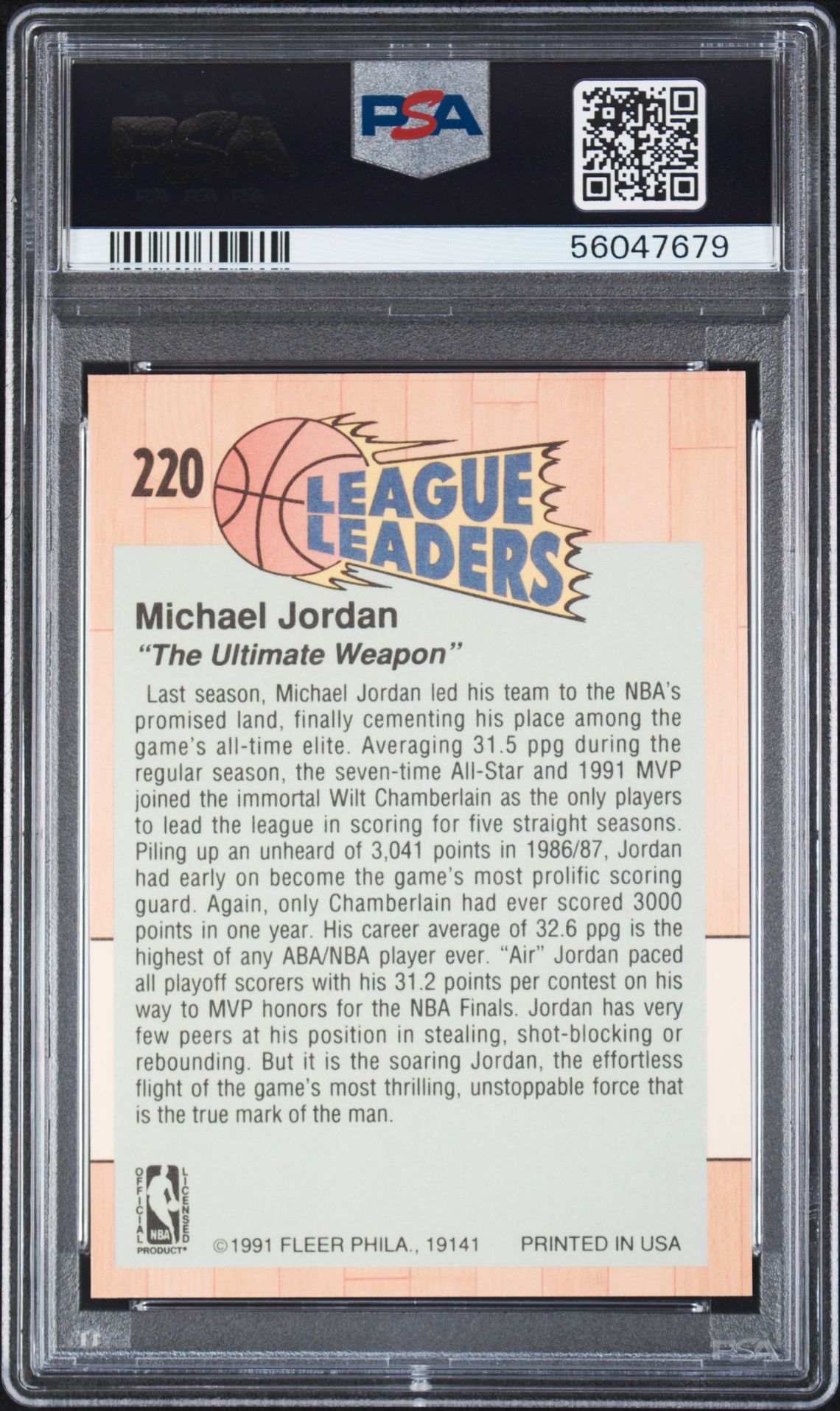 1991 Fleer Michael Jordan #220 Mint 9 back