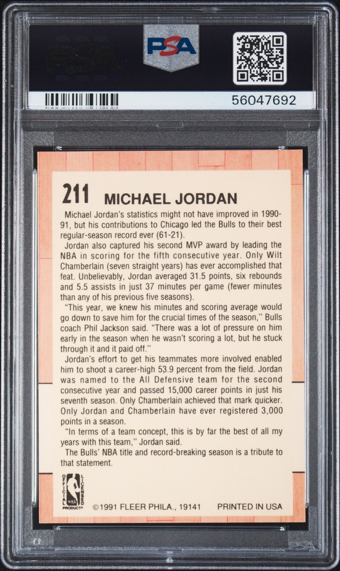 1991 Fleer Michael Jordan #211 Nm 7 back