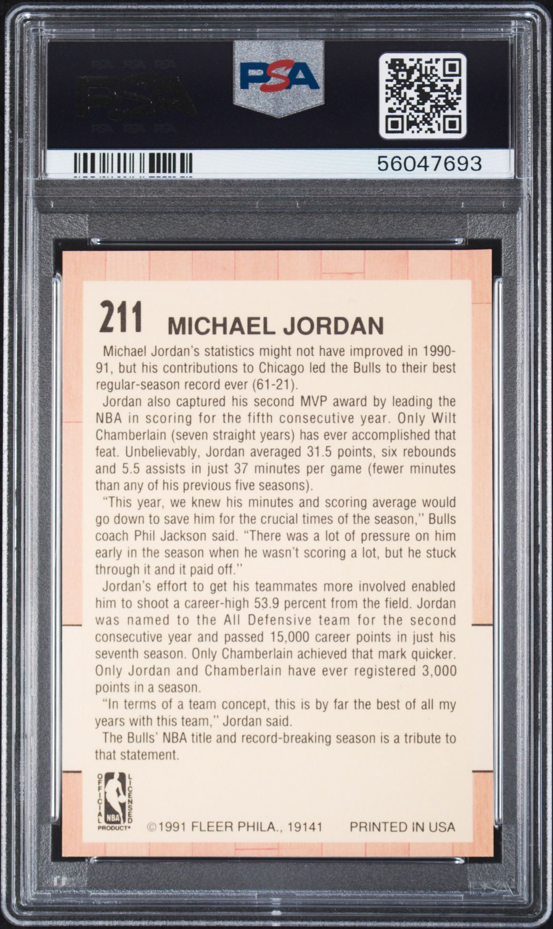 1991 Fleer Michael Jordan #211 Nm-Mt 8 back