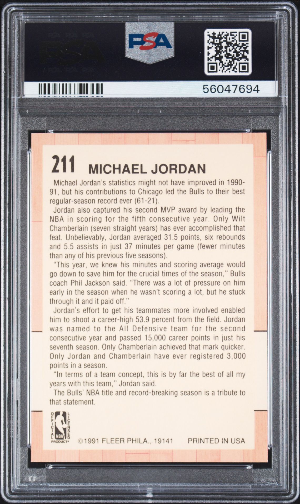 1991 Fleer Michael Jordan #211 Nm-Mt 8 back