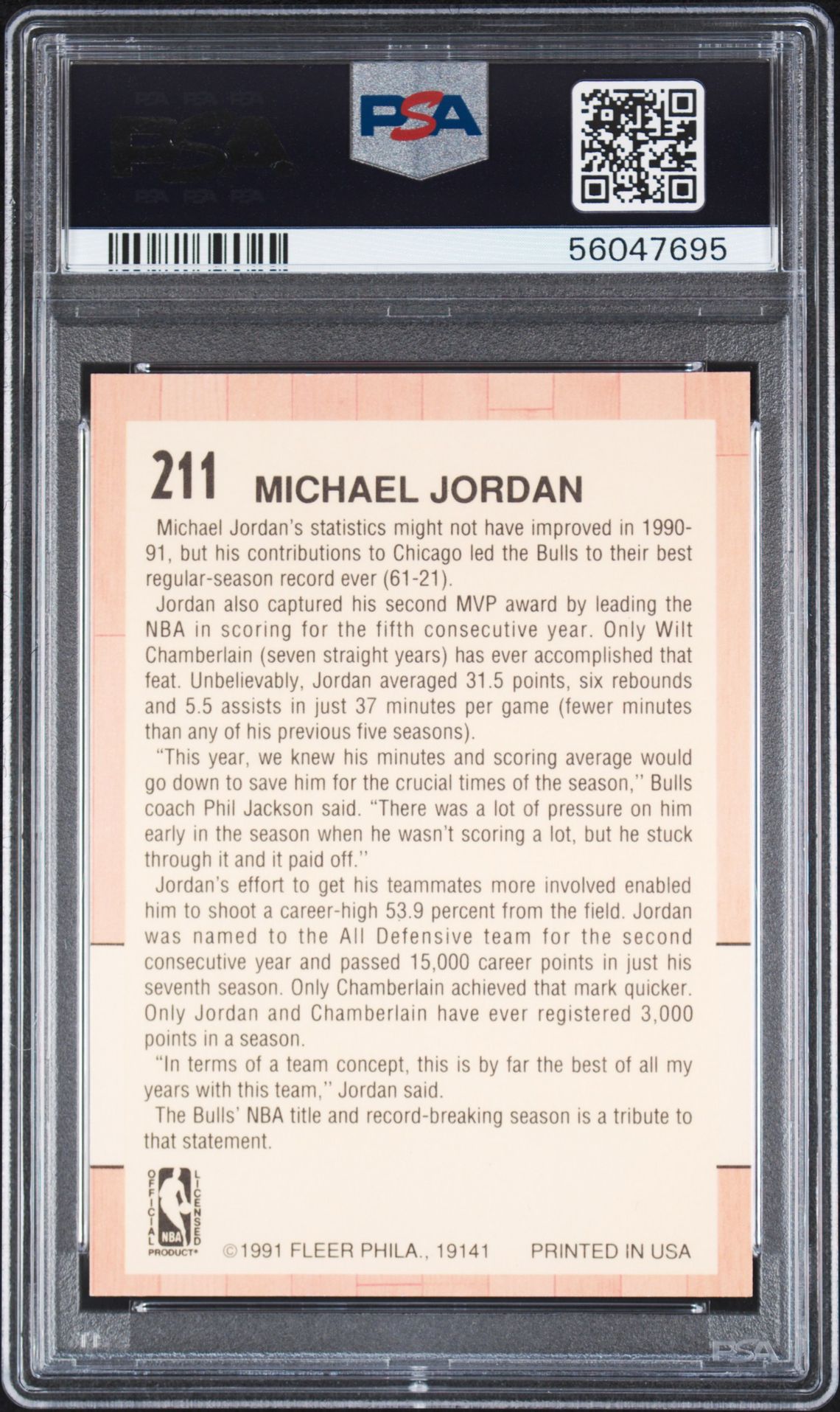 1991 Fleer Michael Jordan #211 Nm-Mt 8 back