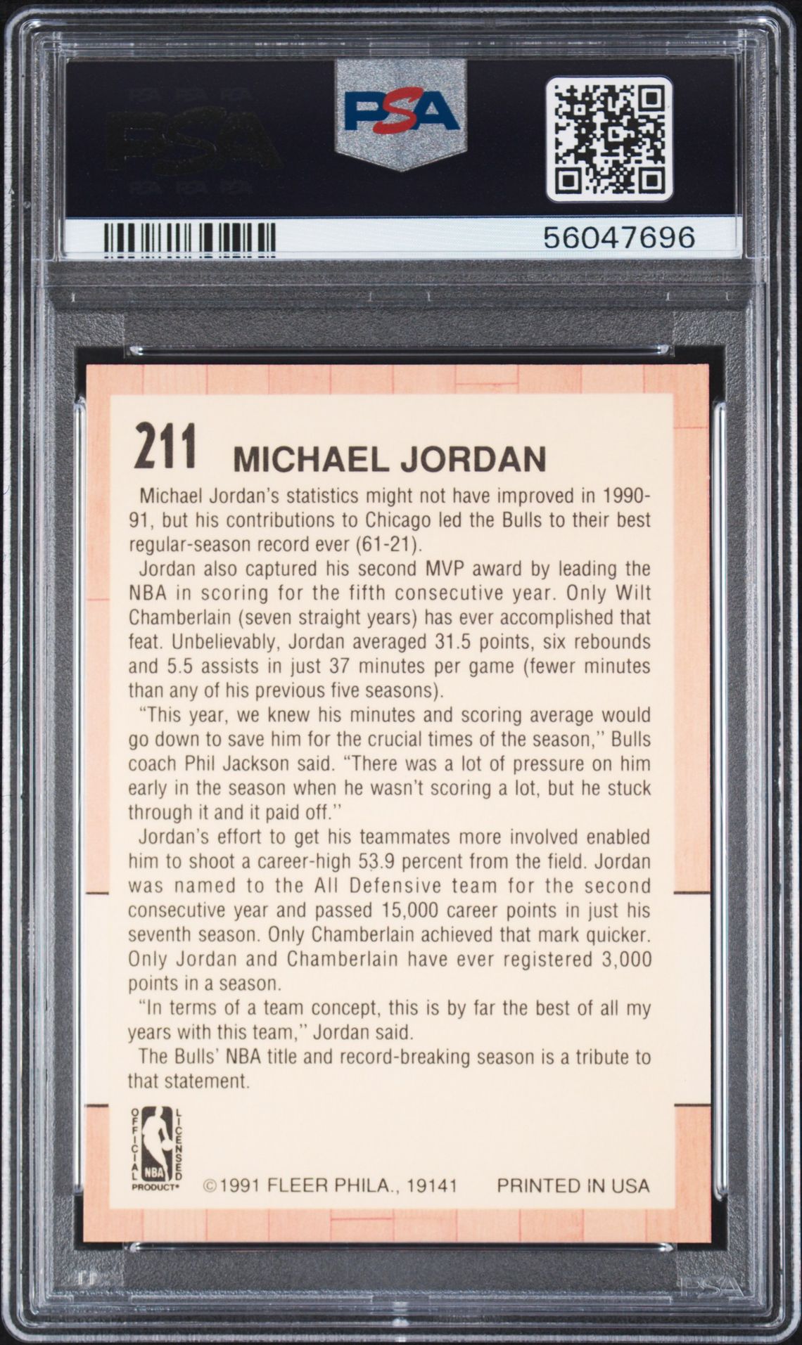 1991 Fleer Michael Jordan #211 Nm-Mt 8 back