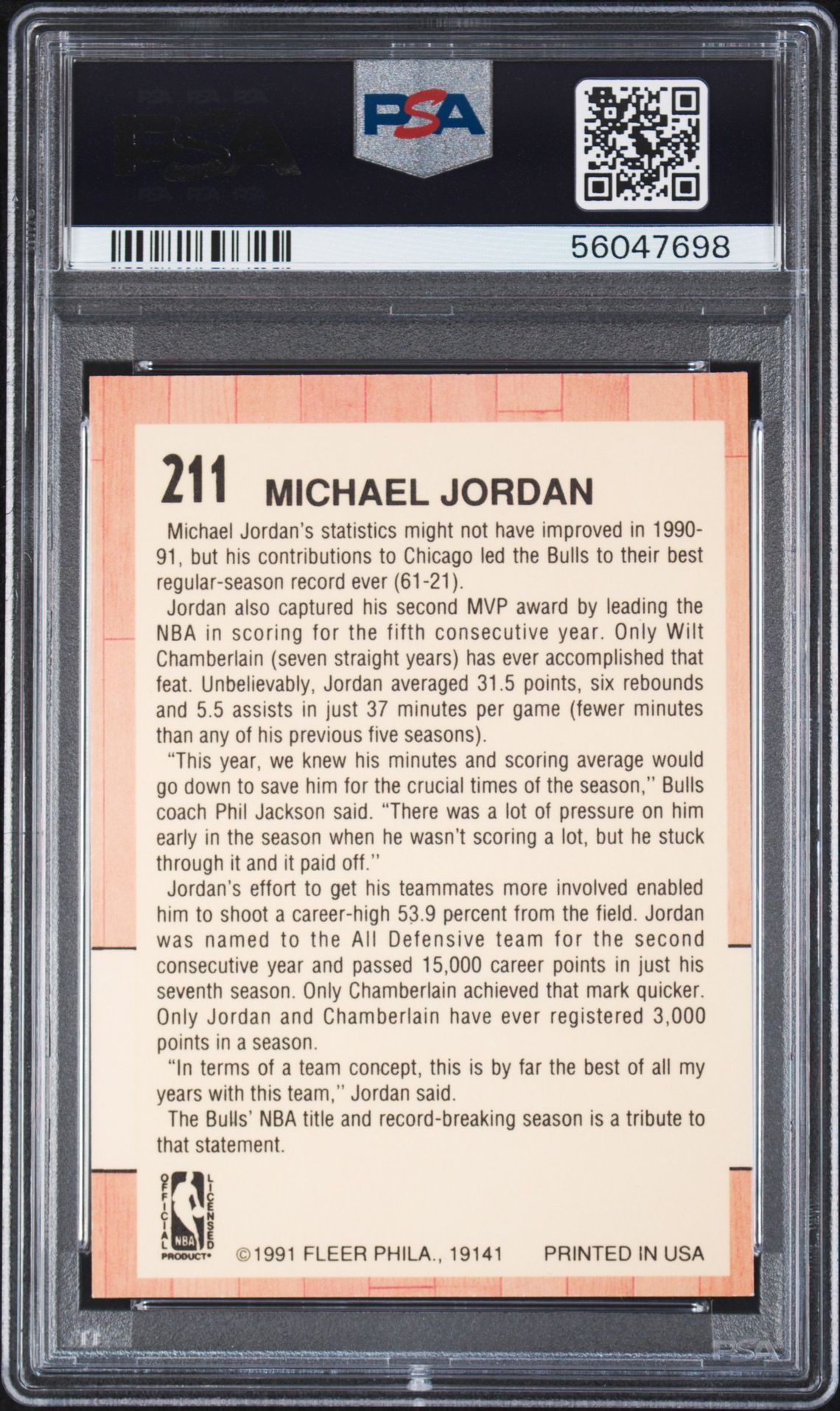 1991 Fleer Michael Jordan #211 Nm-Mt 8 back