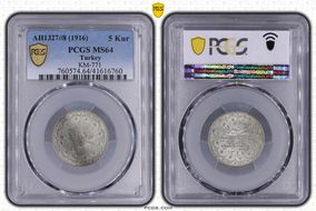 AH1327//8 (1916) 5 Kur KM-771 MS64