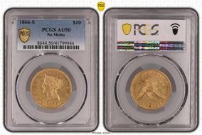 1866-S $10 No Motto AU50