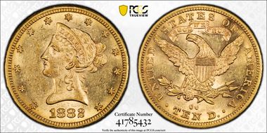 1882-CC $10 AU58+ 