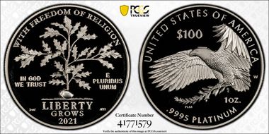 2021-W $100 Freedom of Religion First Strike PR70DCAM