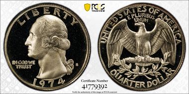 1974-S 25C PR70DCAM