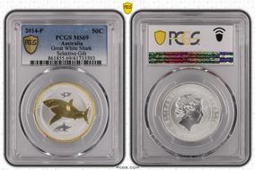 2014-P 50C Great White Shark Selective Gilt MS69