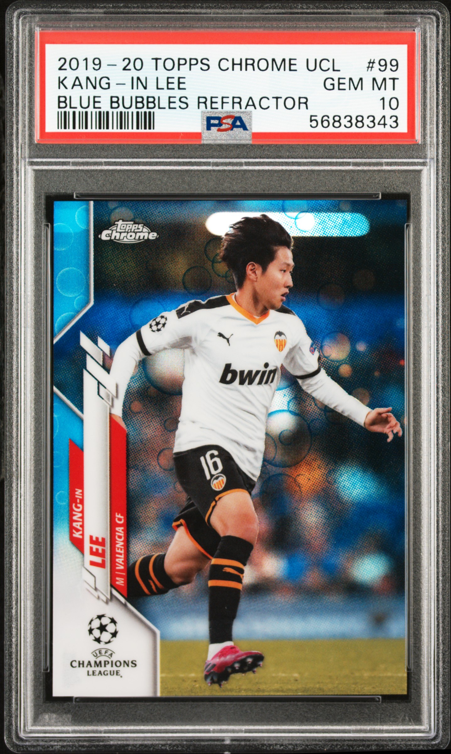 2019 Topps Chrome Uefa Champions League 99 Kang-In Lee Blue Bubbles Refractor PSA 10