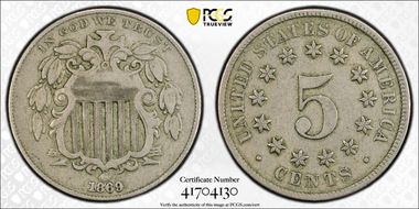 1869 5C Missing Leaf, Wide Date, F-203 (Rev. IIc) VF30