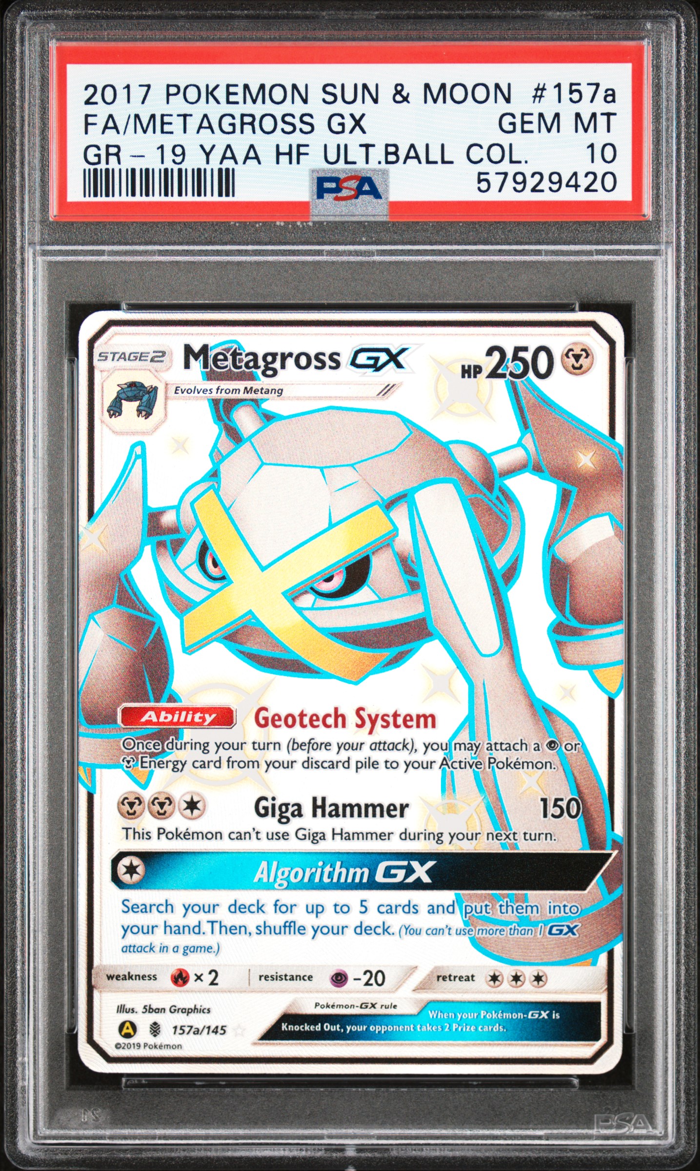 Pokemon - 2017 Fa/Metagross Gx Gr-19 Yaa.Hf.Ult.Ball Col. #157a Sun & Moon Guardians Rising PSA 10