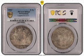 1883 5 Fr Lugano R-1373 MS63