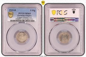 1915-D 5 Pfg Copper-Nickel J-12 MS65