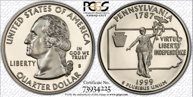 1999-S 25C Pennsylvania PR70DCAM