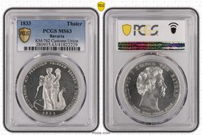 1833 Thaler KM-762 Customs Union MS63