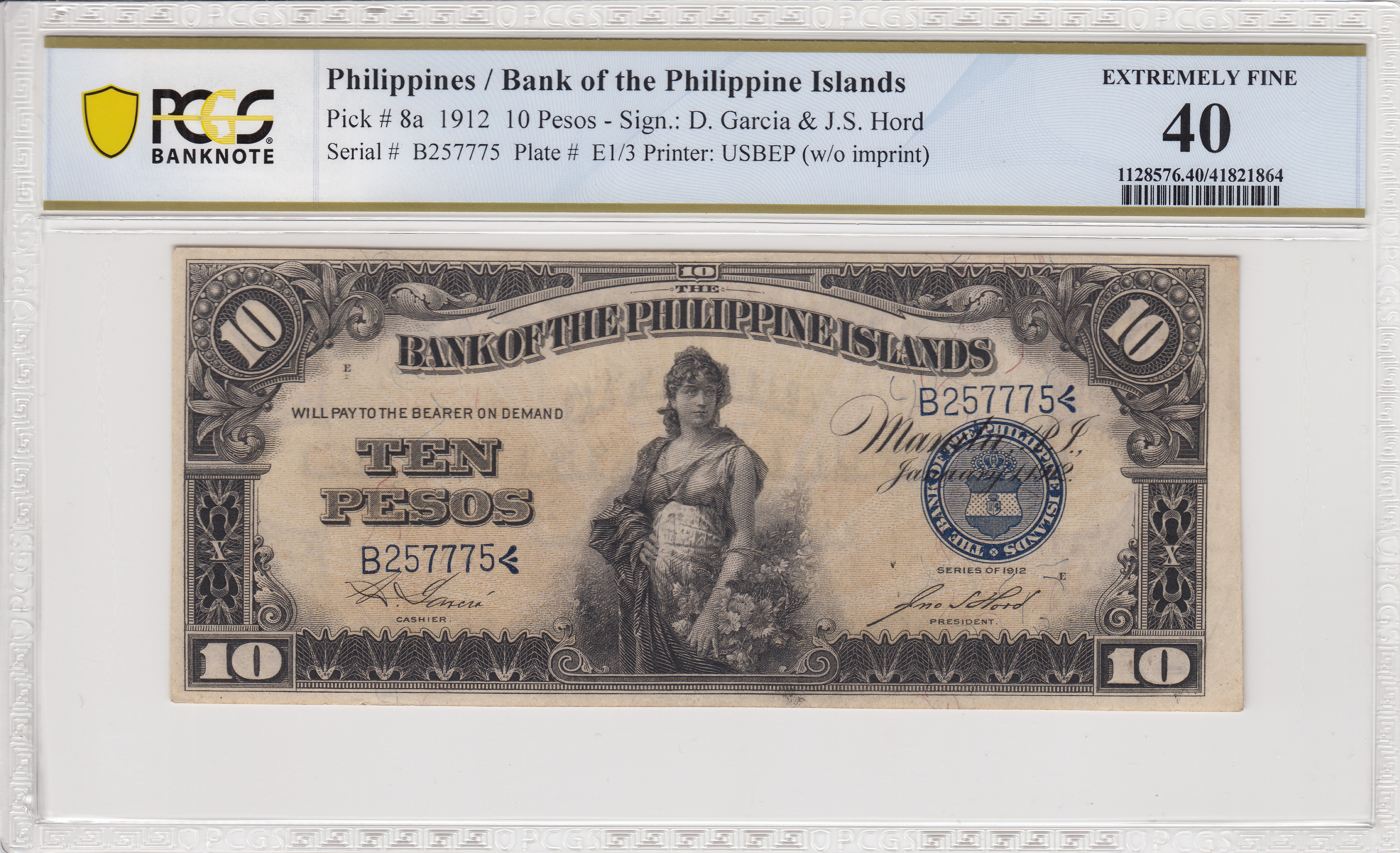 Pick 8a 1912 10 Pesos Bank of the Philippine Islands USBEP (w/o