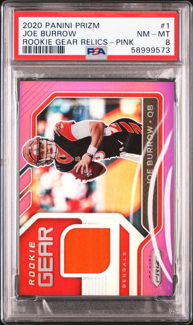 2020 Panini Prizm Joe Burrow RC Bengals Rookie Gear Jersey PINK