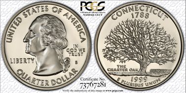 1999-S 25C Connecticut PR70DCAM