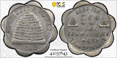 1940 Tk 50C TC-43012 White Metal L.D.S. Church Welfare Plan AU58