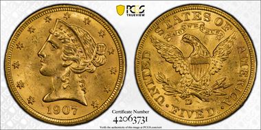 1907-D $5 MS65