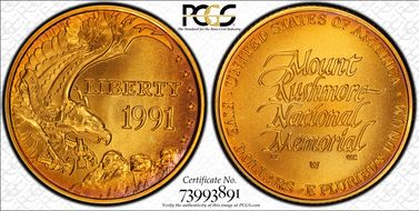 1991-W $5 Mount Rushmore MS69