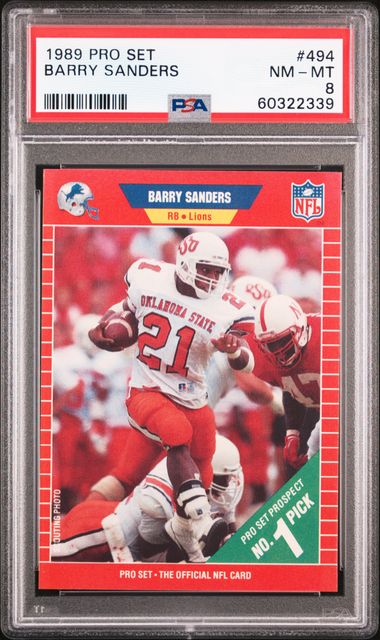 1989 Pro Set 494 Barry Sanders Rookie Card – PSA NM-MT 8 on Goldin Auctions