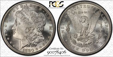 1880/79-S $1 VAM 8, Doubled 18-0 MS65