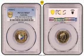 2020-C $2 75th Ann End of WWII Colorized MS67