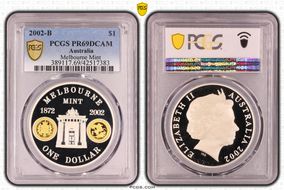 2002 $1 Melbourne Mint KM-660 Select Gilt  Ag PR69DCAM