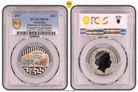 2017 20C Bananas in Pyjamas Colorized Frosted Uncirculated MS70