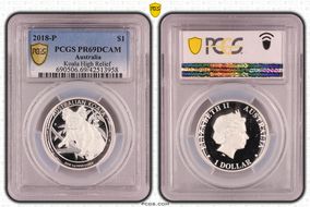 2018-P $1 Koala Ag High Relief PR69DCAM