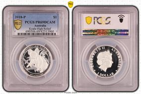 2018-P $1 Koala Ag High Relief PR69DCAM