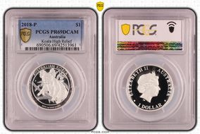 2018-P $1 Koala Ag High Relief PR69DCAM