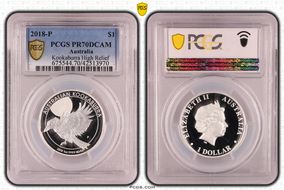 2018-P $1 Kookaburra Ag High Relief PR70DCAM
